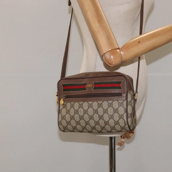GUCCI GG Supreme Web Sherry Line Shoulder Bag PVC Beige Gold - Picture 14 of 16